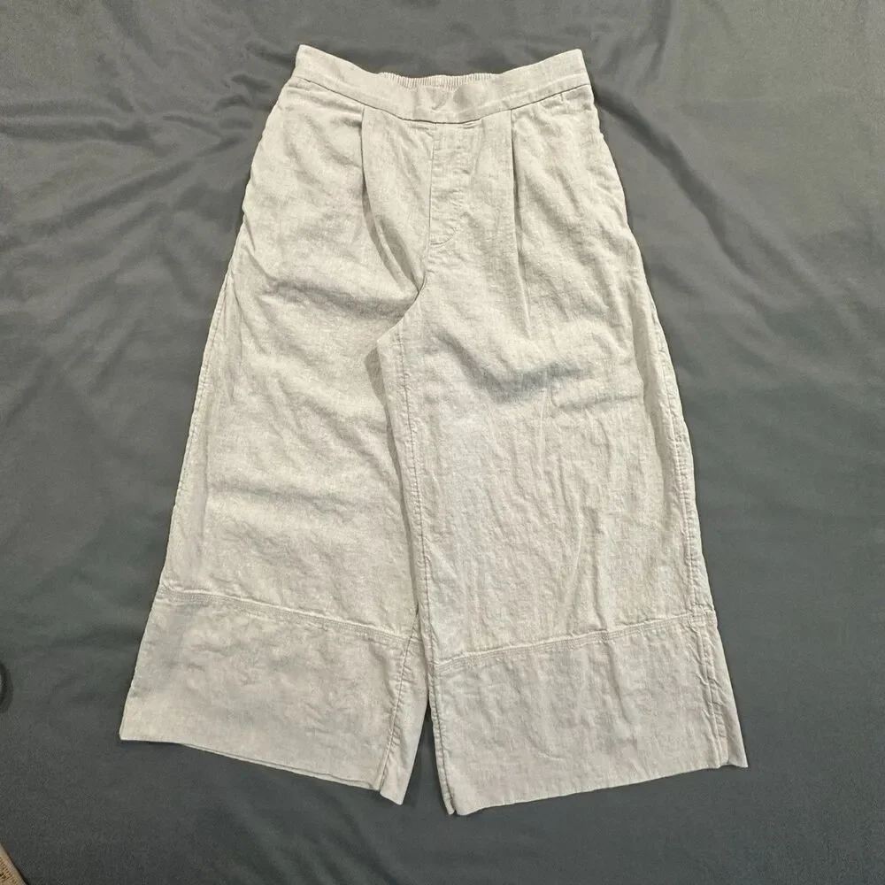 Banana Republic Capri Pants Linen Blend Wide Leg Womens Small Off White Beach